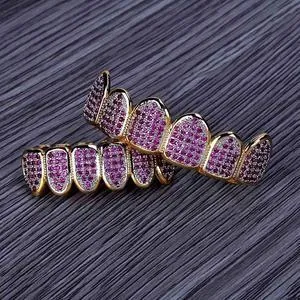 apollo31gold PreStyled Sets 18k Lab Diamond Purple Drip Grill Set