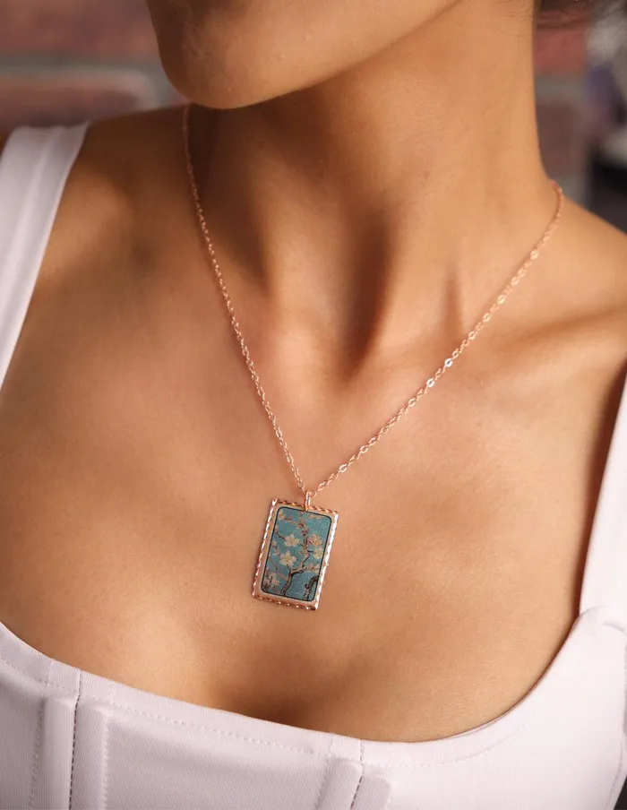 artuckycom Necklaces Van Gogh Almond Blossom Rectangle Necklace