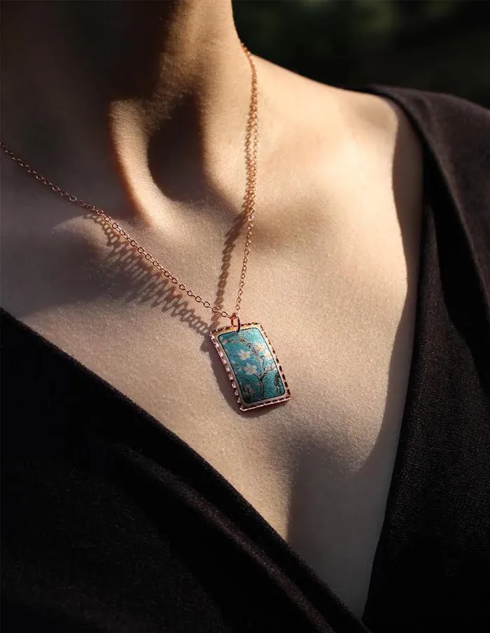 artuckycom Necklaces Van Gogh Almond Blossom Rectangle Necklace