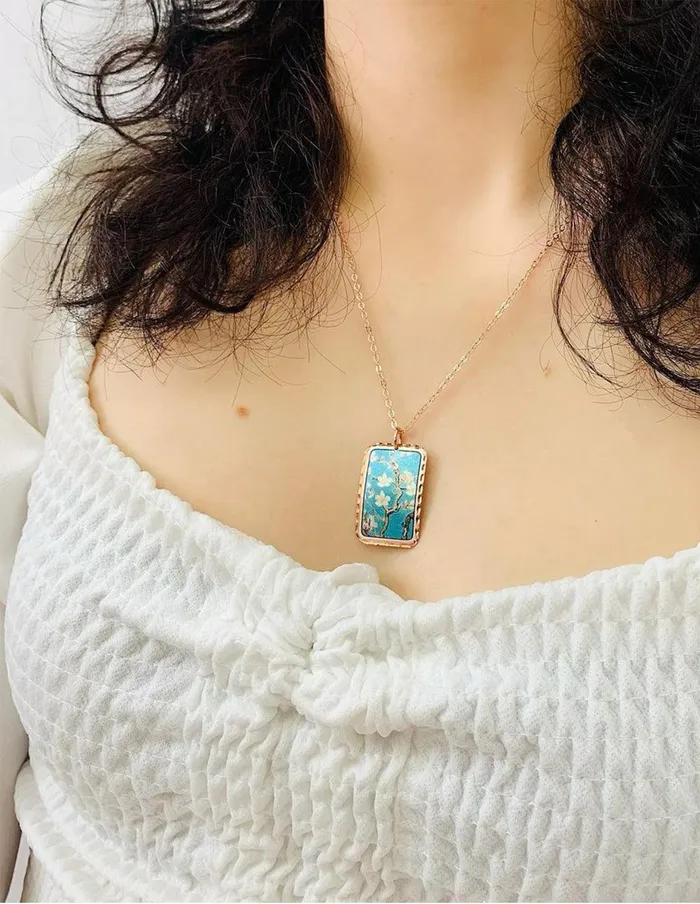 artuckycom Necklaces Van Gogh Almond Blossom Rectangle Necklace