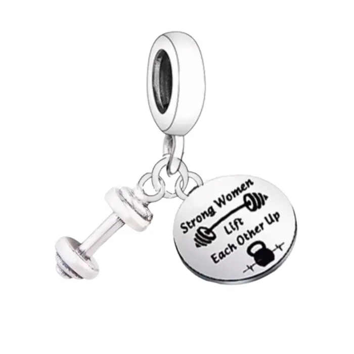 Authentic 925 Sterling silver Dumbbell Strong Women Charm Barbell Beauties Rings
