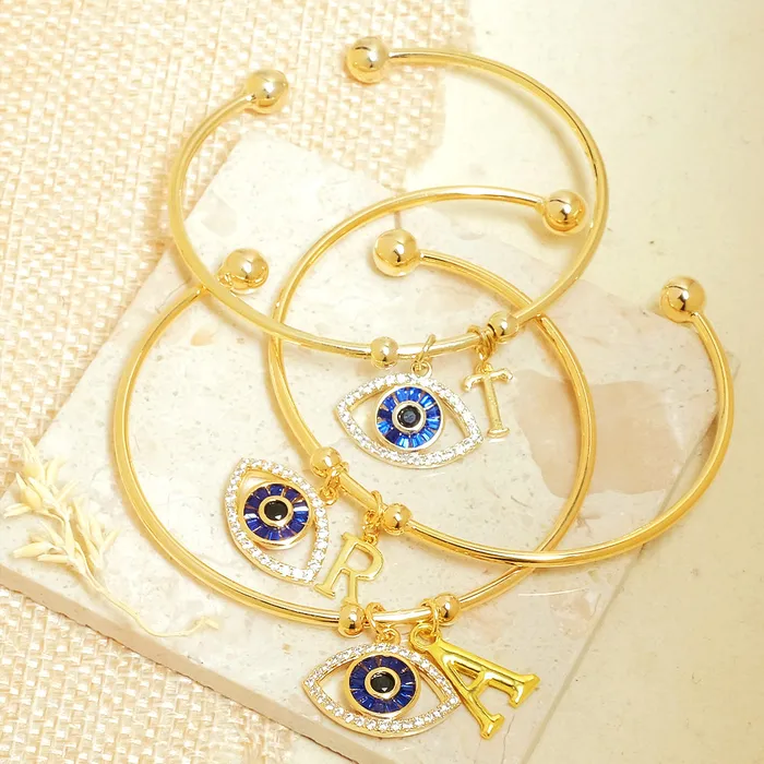 Bracelets Upakarna Personalized Evil Eye Bracelet With Initial