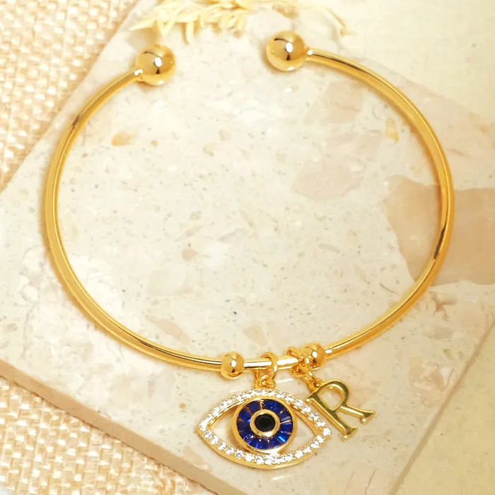 Bracelets Upakarna Personalized Evil Eye Bracelet With Initial