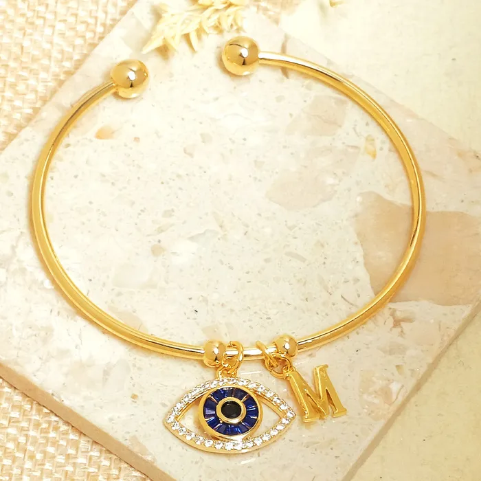 Bracelets Upakarna Personalized Evil Eye Bracelet With Initial