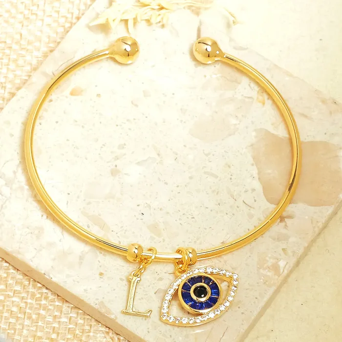 Bracelets Upakarna Personalized Evil Eye Bracelet With Initial
