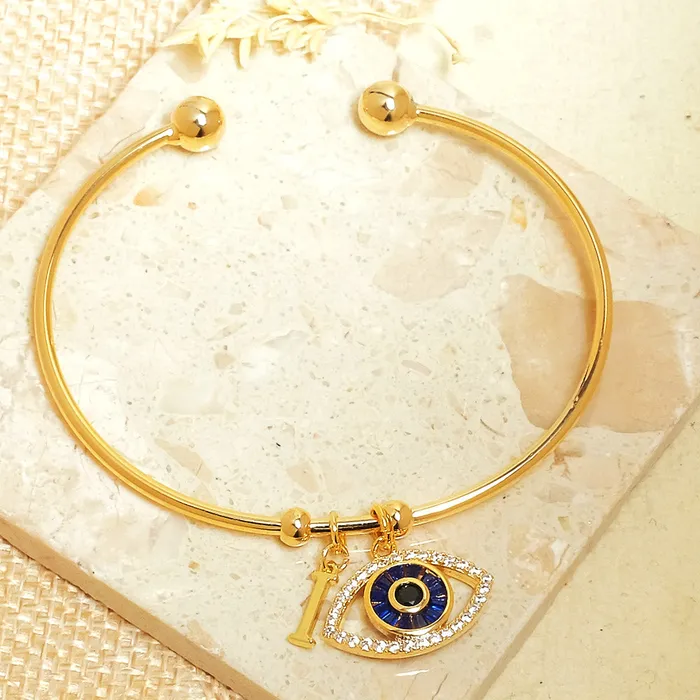 Bracelets Upakarna Personalized Evil Eye Bracelet With Initial