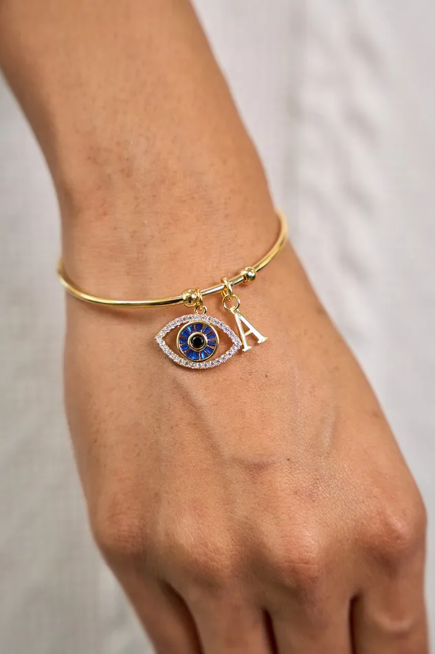 Bracelets Upakarna Personalized Evil Eye Bracelet With Initial