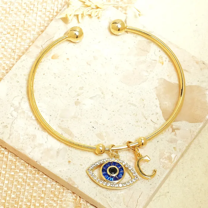 Bracelets Upakarna Personalized Evil Eye Bracelet With Initial