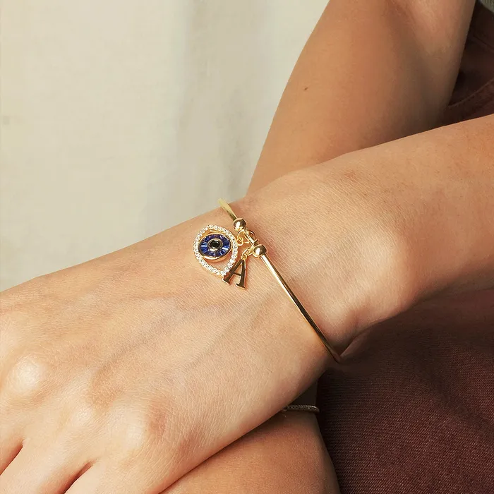 Bracelets Upakarna Personalized Evil Eye Bracelet With Initial