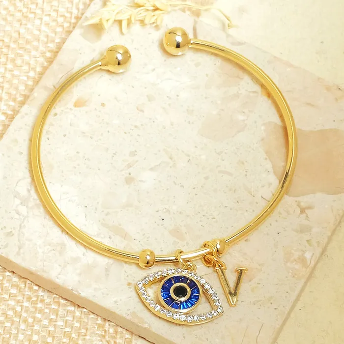 Bracelets Upakarna Personalized Evil Eye Bracelet With Initial