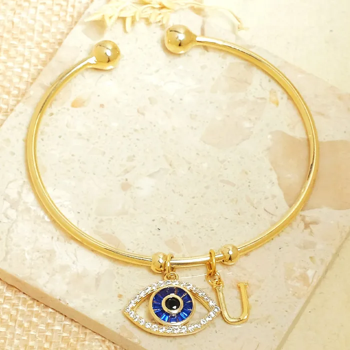 Bracelets Upakarna Personalized Evil Eye Bracelet With Initial