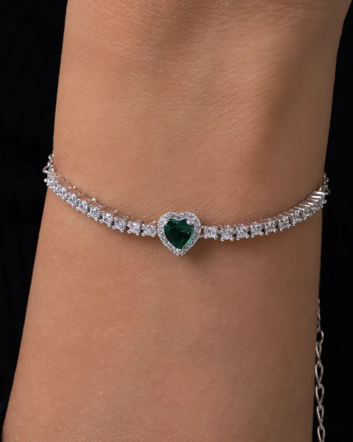 Bracelets Zircon Green Heart Tennis Bracelet KOAY Silver Store