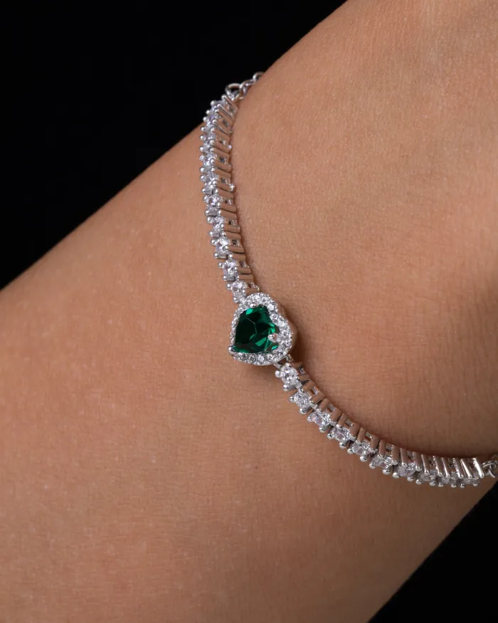 Bracelets Zircon Green Heart Tennis Bracelet KOAY Silver Store