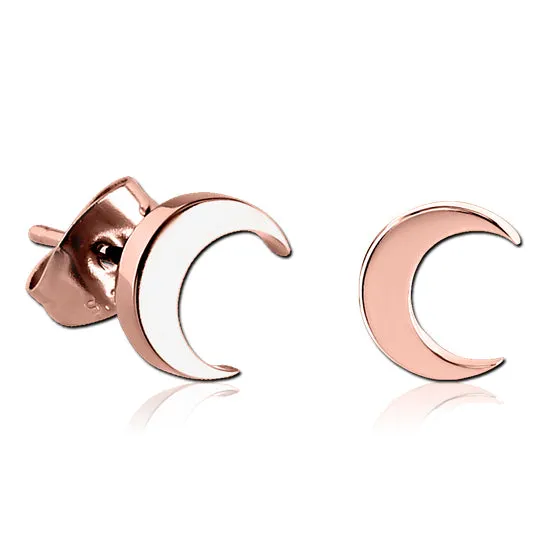 Crescent Moon Rose Gold Stud Earrings Tulsa Body Jewelry Earrings