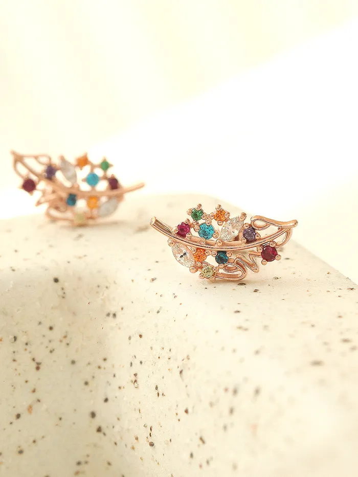 Earrings 14K Gold Colorful Cubic Leaf Cartilage Earring 18G16G MinimalBijoux