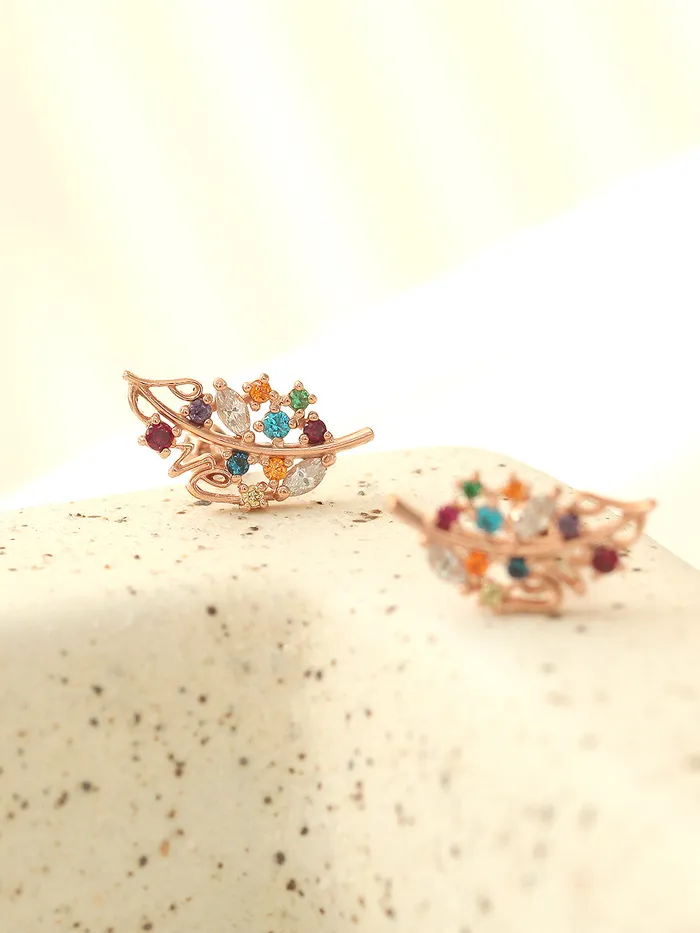 Earrings 14K Gold Colorful Cubic Leaf Cartilage Earring 18G16G MinimalBijoux