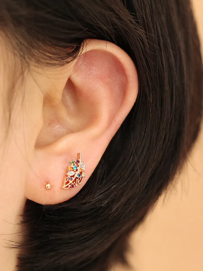 Earrings 14K Gold Colorful Cubic Leaf Cartilage Earring 18G16G MinimalBijoux