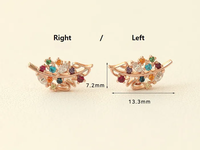 Earrings 14K Gold Colorful Cubic Leaf Cartilage Earring 18G16G MinimalBijoux