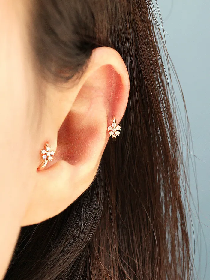 Earrings 14K Gold Cosmos Cubic Hoop Earring MinimalBijoux