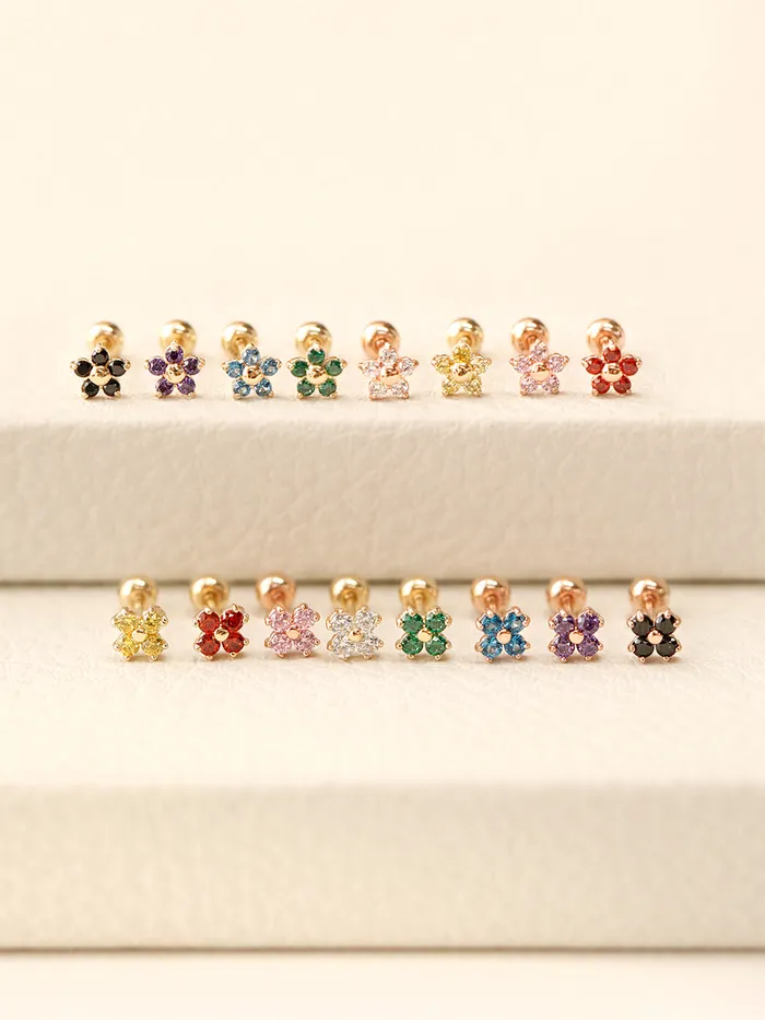 Earrings 14K Gold Minimi Point Cubic Flower Internally Threaded Labret Piercing 18G16G MinimalBijoux