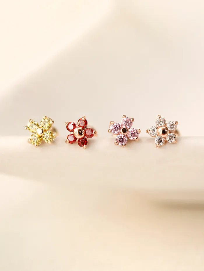 Earrings 14K Gold Minimi Point Cubic Flower Internally Threaded Labret Piercing 18G16G MinimalBijoux