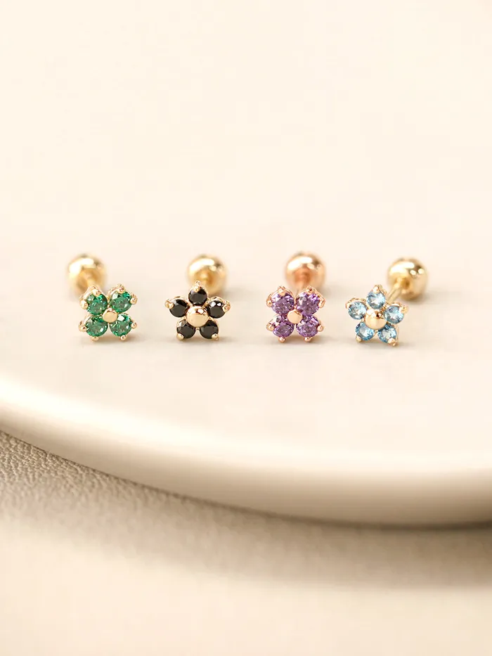Earrings 14K Gold Minimi Point Cubic Flower Internally Threaded Labret Piercing 18G16G MinimalBijoux