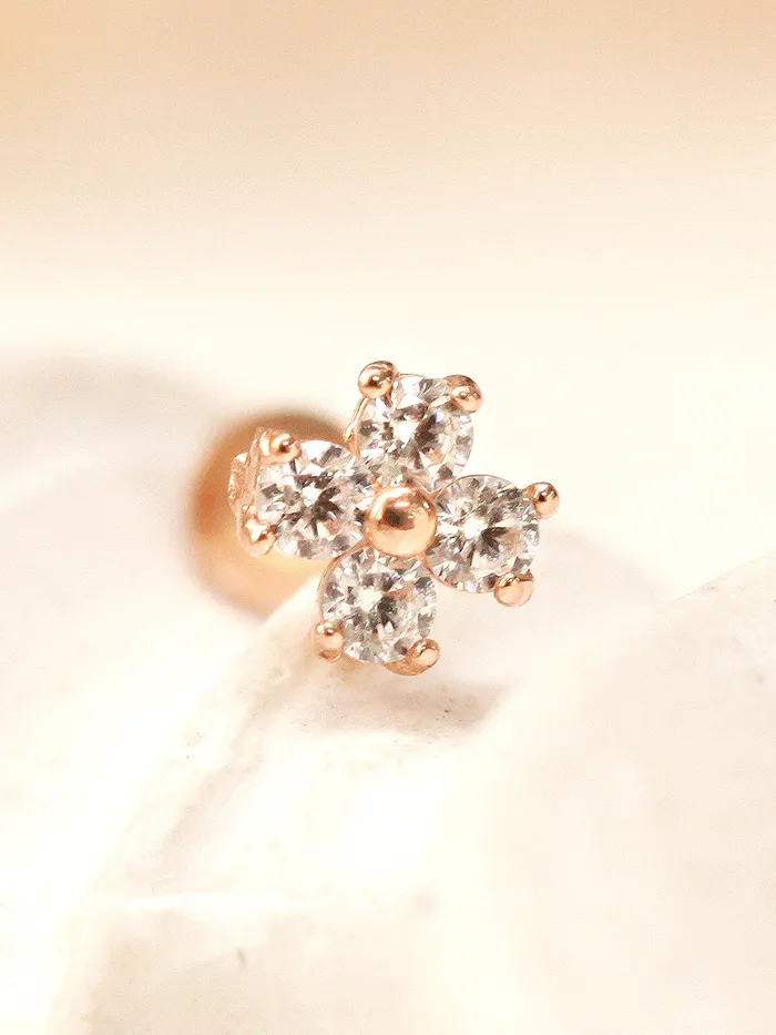 Earrings 14K Gold Minimi Point Cubic Flower Internally Threaded Labret Piercing 18G16G MinimalBijoux
