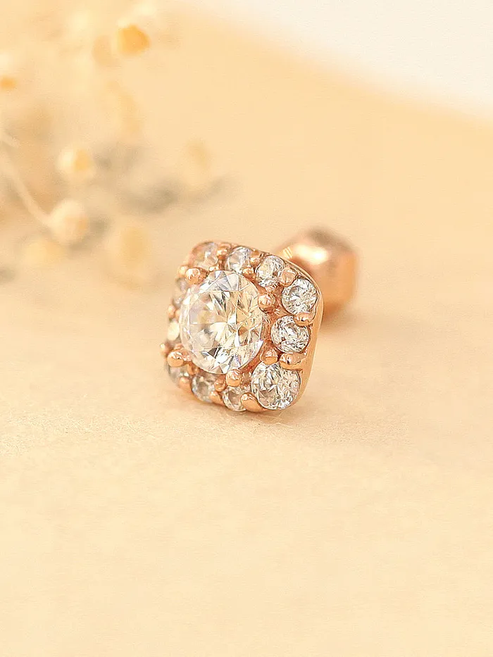 Earrings 14K Gold Round Square Cartilage Earring 18G16G MinimalBijoux
