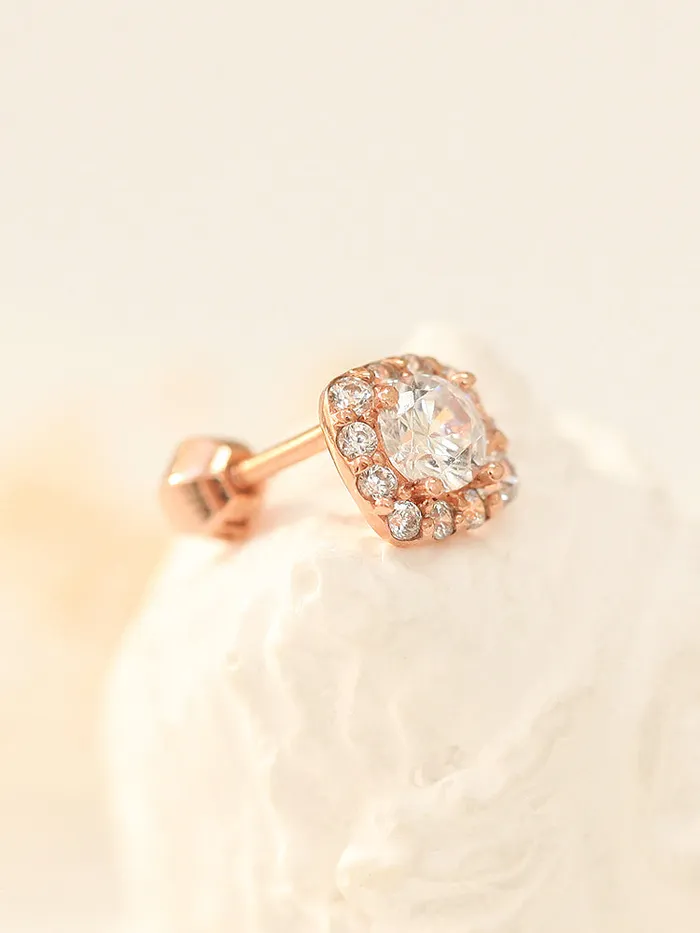 Earrings 14K Gold Round Square Cartilage Earring 18G16G MinimalBijoux