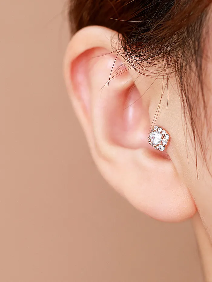 Earrings 14K Gold Round Square Cartilage Earring 18G16G MinimalBijoux