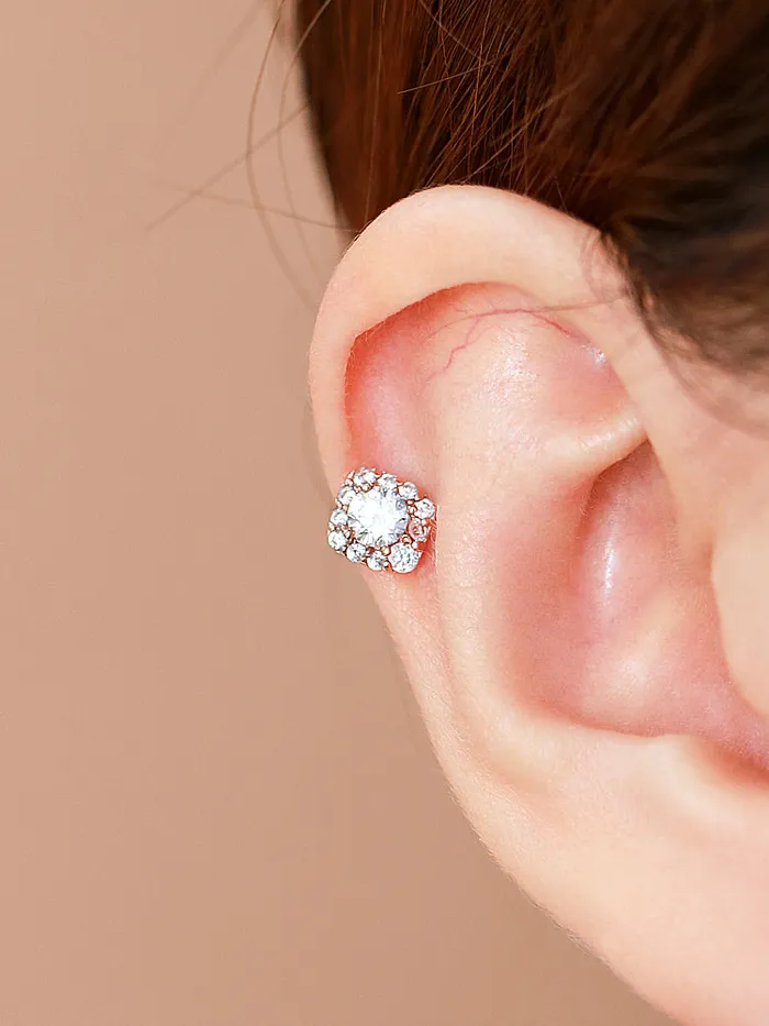 Earrings 14K Gold Round Square Cartilage Earring 18G16G MinimalBijoux