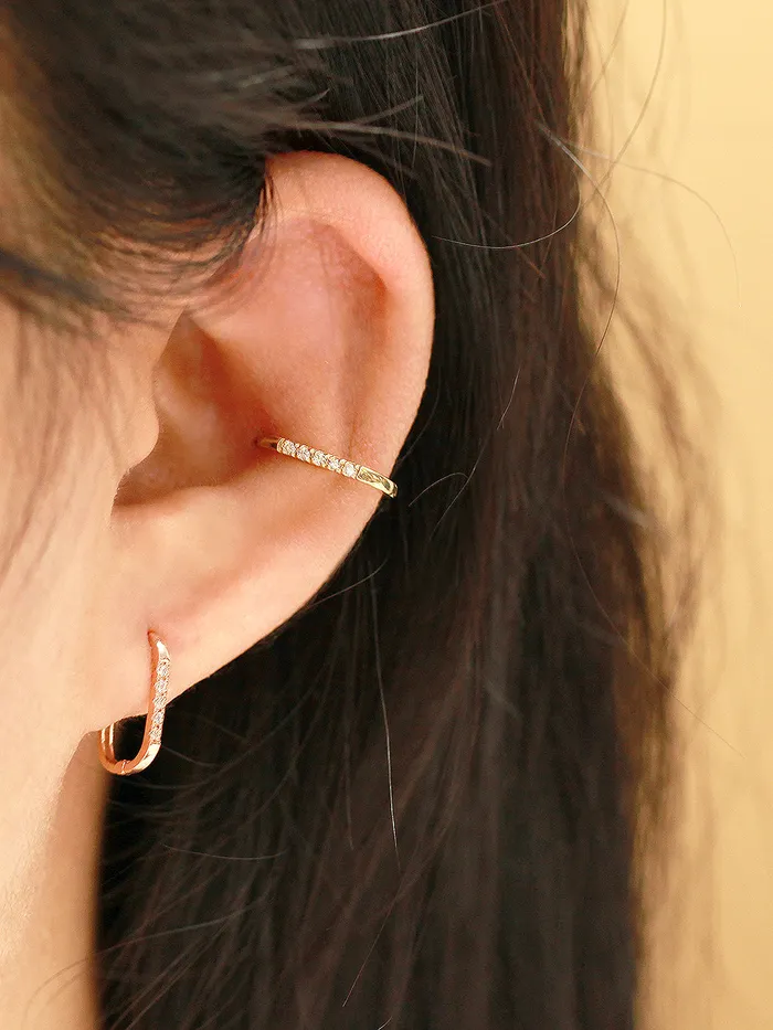 Earrings 14K Gold Slim Square Cubic Cartilage Hoop Earring MinimalBijoux