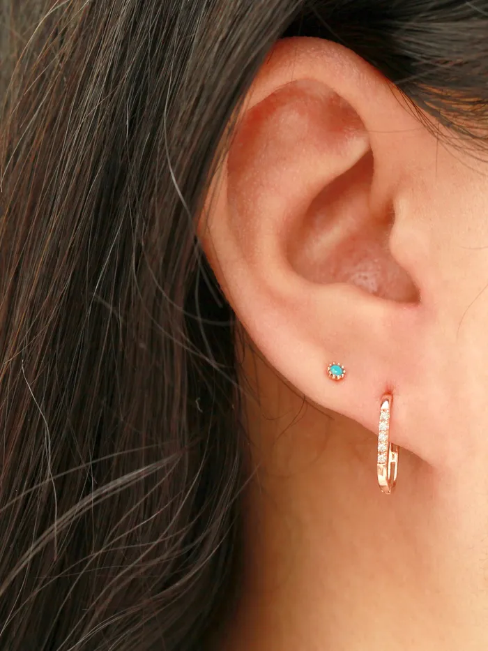 Earrings 14K Gold Slim Square Cubic Cartilage Hoop Earring MinimalBijoux
