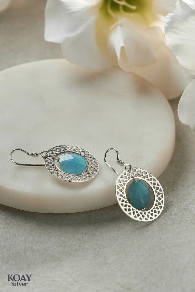 Earrings KOAY Silver Store Blue Ring Earrings
