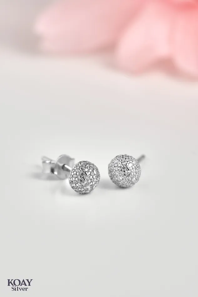 Earrings KOAY Silver Store Small Zircon Ball Earring