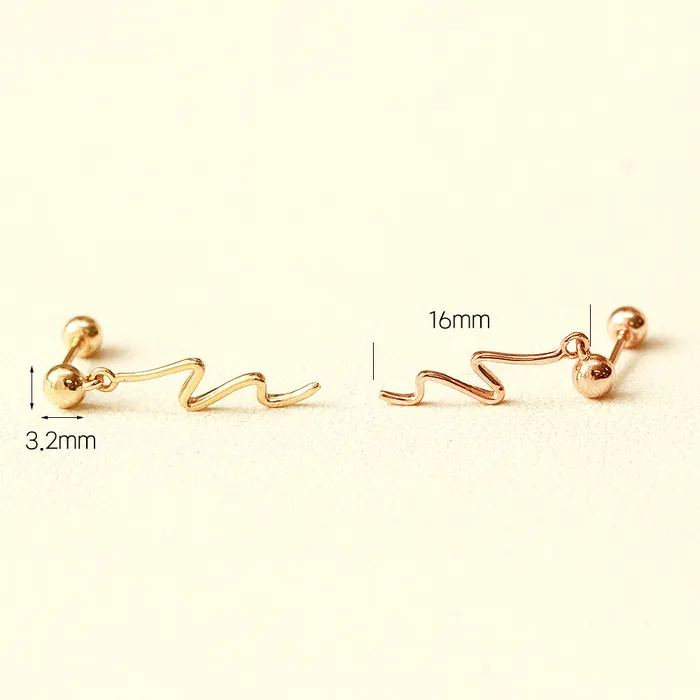 Earrings MinimalBijoux 14K Gold Ball Wave Drop Cartilage Earring 20G18G16G