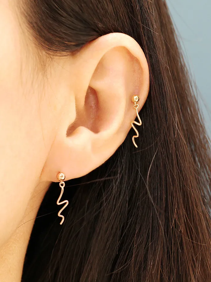 Earrings MinimalBijoux 14K Gold Ball Wave Drop Cartilage Earring 20G18G16G