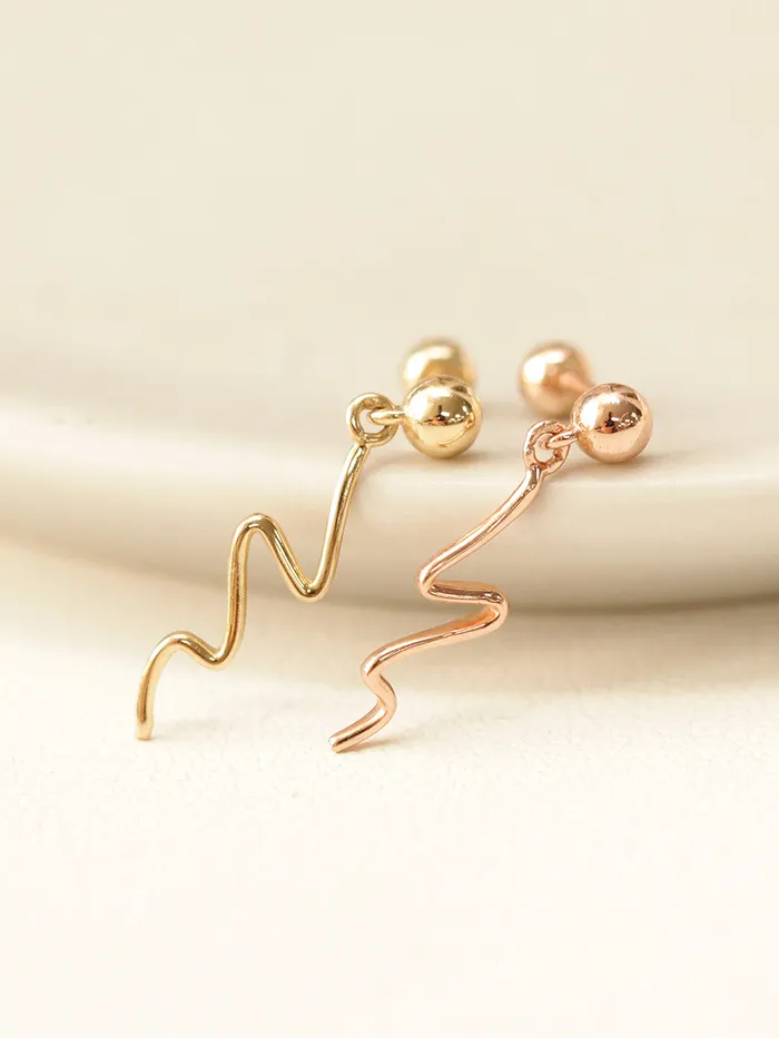 Earrings MinimalBijoux 14K Gold Ball Wave Drop Cartilage Earring 20G18G16G