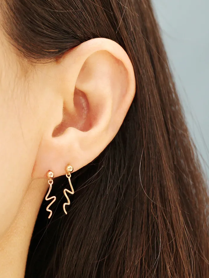 Earrings MinimalBijoux 14K Gold Ball Wave Drop Cartilage Earring 20G18G16G