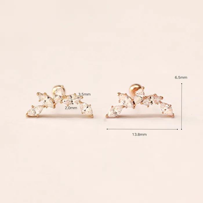 Earrings MinimalBijoux 14K Gold Boat curved Cubic Cartilage Earring 20G18G16G