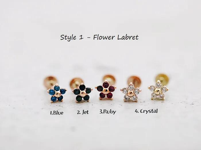 Earrings MinimalBijoux 14K Gold Flower Labret Piercing 18G16G