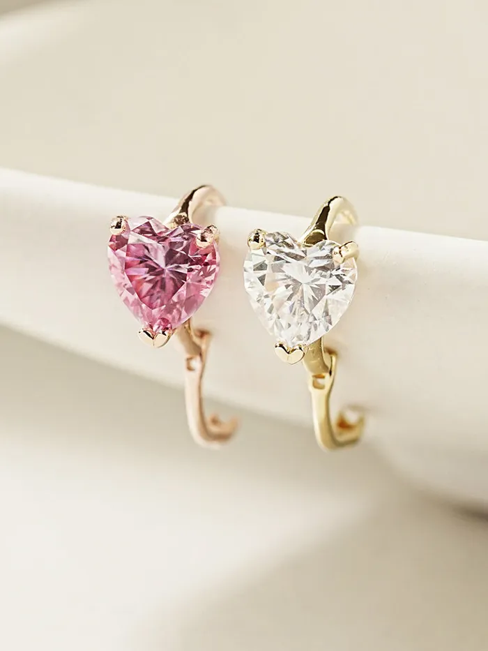 Earrings MinimalBijoux 14K Gold Moissanite Glory Heart Hoop Earring