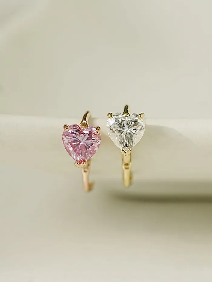 Earrings MinimalBijoux 14K Gold Moissanite Glory Heart Hoop Earring