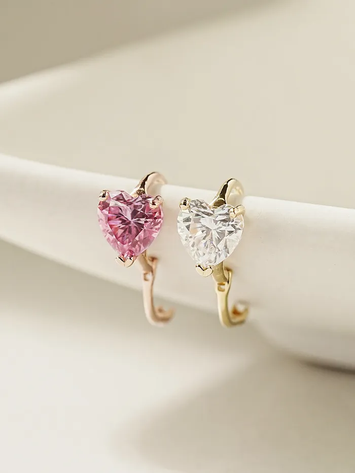 Earrings MinimalBijoux 14K Gold Moissanite Glory Heart Hoop Earring