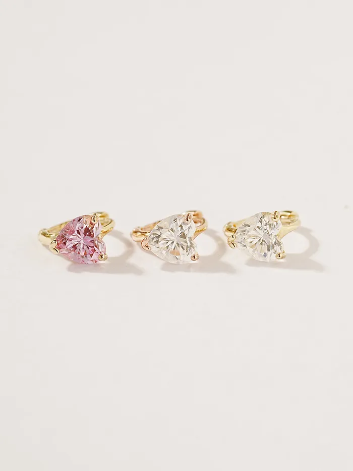 Earrings MinimalBijoux 14K Gold Moissanite Glory Heart Hoop Earring