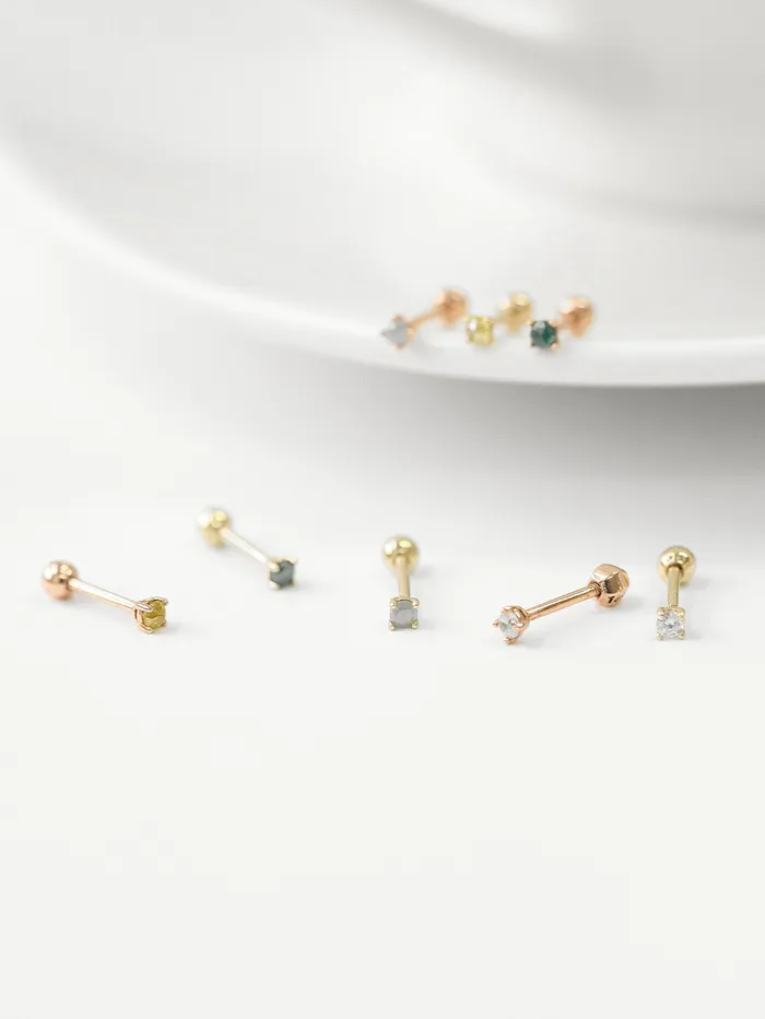 Earrings MinimalBijoux 14K Gold Rough Diamond Cartilage Earring 2mm 18G16G
