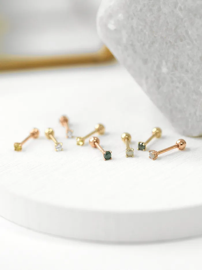 Earrings MinimalBijoux 14K Gold Rough Diamond Cartilage Earring 2mm 18G16G
