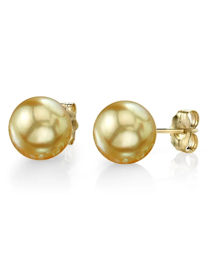 Earrings SPT Golden South Sea Round Pearl Stud Earrings 100110mm