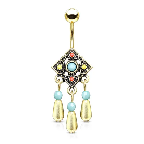 Earrings Square Flower Gold Belly Dangle Tulsa Body Jewelry