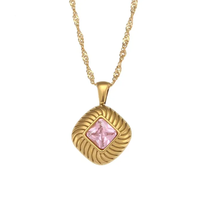 Mabel Love Co Necklaces Square Texture Sterling Silver Zircon Pendant Necklace